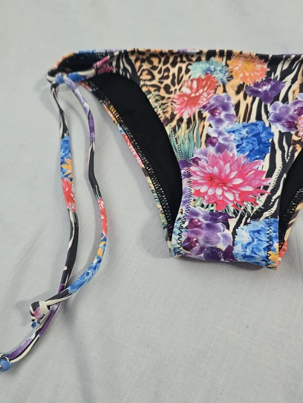H&M Floral & Leopard Tie-Side Bikini Bottoms - Pink, Purple, Blue, Black Size 4